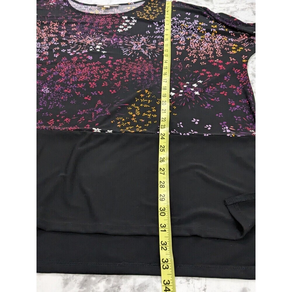 Woman Within Top Women 2X 26/28 Black Floral Fireworks Zip Sleeve Knit Pullover - Picture 6 of 8